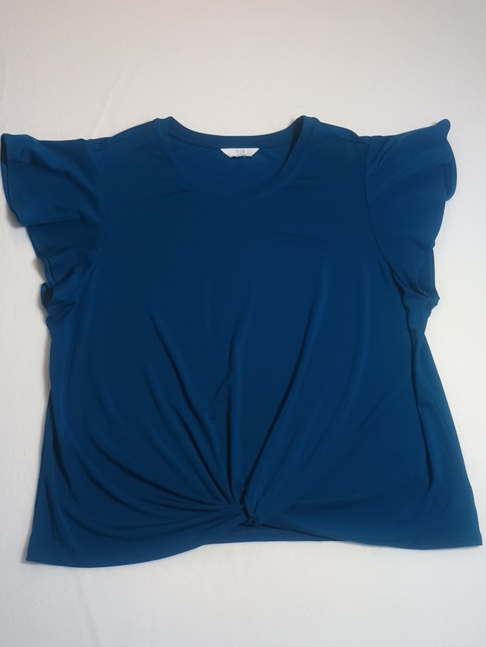 Teal Faux Tie and Fluttery Sleeve Blouse - Picture 3 of 10